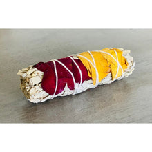 Load image into Gallery viewer, WHITE SAGE W/ DRIED ROSE PETALS SMUGE STICK