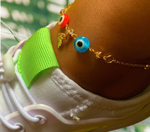 Load image into Gallery viewer, ORANGE &amp; BLUE EVIL EYE FASHION ANKLETS
