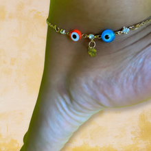 Load image into Gallery viewer, ORANGE &amp; BLUE EVIL EYE FASHION ANKLETS
